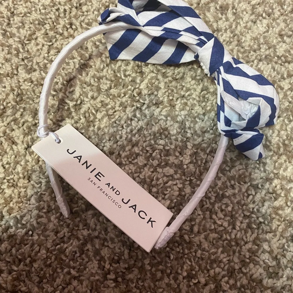 Janie and Jack Blue and White Striped Bow Headband